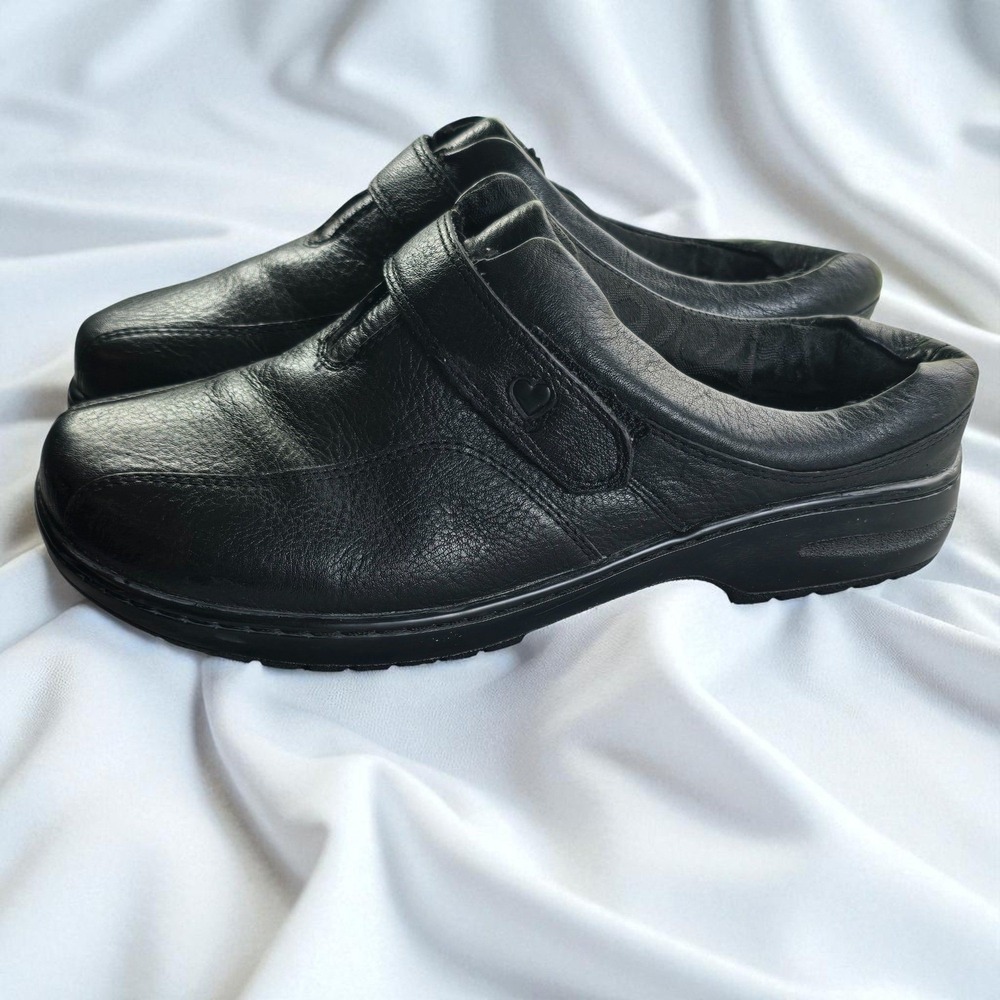 Nurse Mates Pillowtop Women's Black‎ Leather Clogs Slip On Shoes 8-8.5?